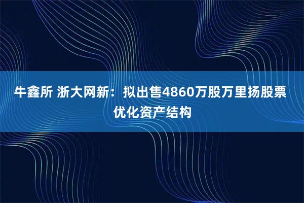 牛鑫所 浙大网新：拟出售4860万股万里扬股票 优化资产结构